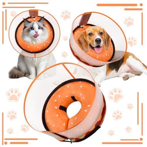 Inflatable Dog Cone Collar with Detachable Enhanced Anti (Hamburger / S（neck 4"-7"）)