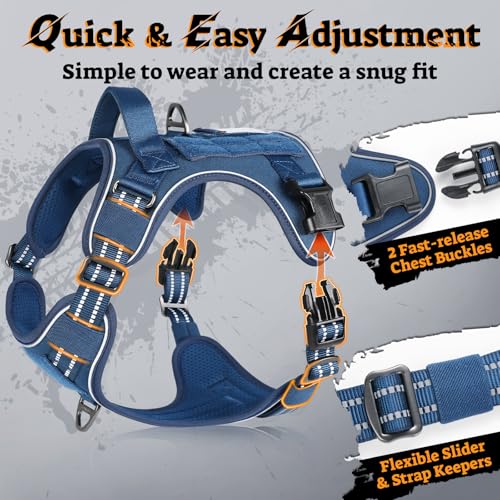 Tactical Dog Harness for Large Dogs (Xl(chest:23.6"-41.8",neck:21.7"-32.3",back:9.1") / Blue)