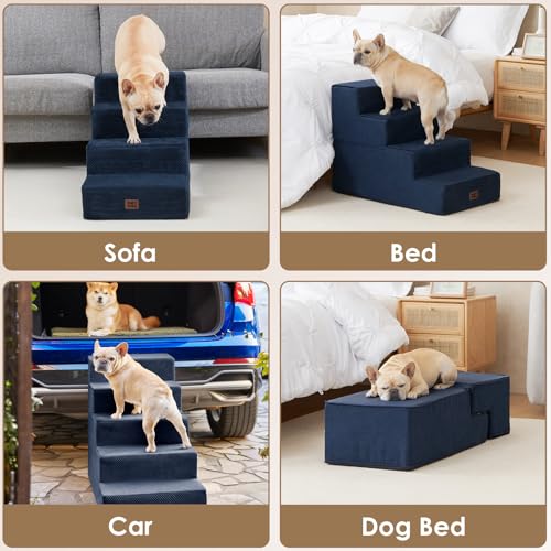 Dog Stairs for Bed 20" H (Navy / Extra Wide 16.5" x 28" x 20")