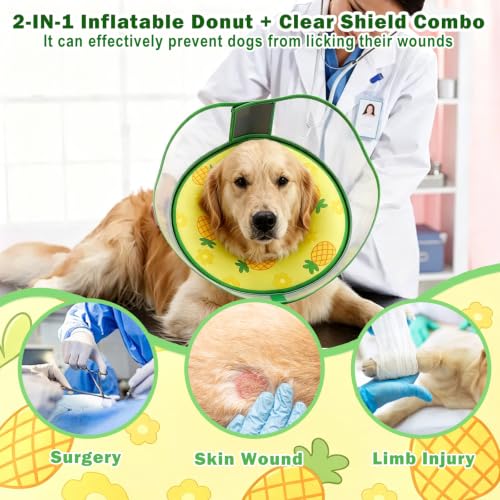 Inflatable Dog Donut Collar (Yellow Pineapple / S (Neck 7"-9.5"))