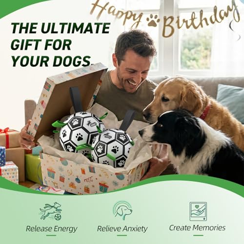 2 PCS Dog Toys Soccer Ball Set with Straps (Soccer Set / 2 Pack (6 & 8 Inch))