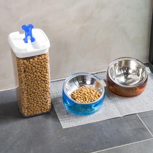 Pet Oblik Acrylic Raised Dog Food Water Bowl Stainless Steel Slanted Oval Dish for Short Leg Puppy & Small Medium Pet (Shadow / 1.5 Cups Oval Dish)
