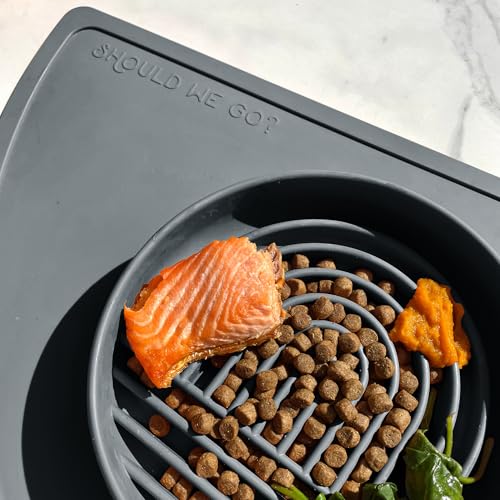 Slow Feeder Dog Bowl (Charcoal - Rainbow Design / Medium (7.5” Across x 1.5” Tall))
