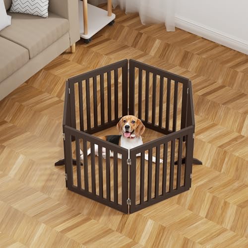 120" Extra Wide Pet Gate and Pet Playpen Combination for Dog Cat (Espresso / 120"W×24"H)
