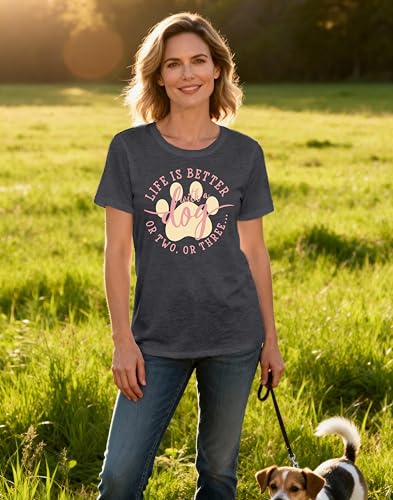 Dog Shirts for Women Dogs Mom Shirt Pet Paw Lover Tees Life is Better with a Dog Short Sleeves Grey (Grey / Large)