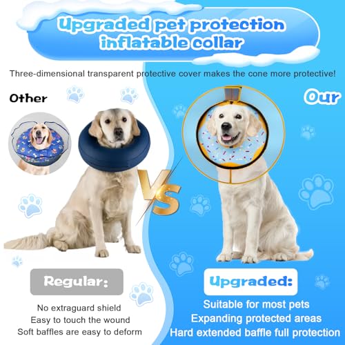 Inflatable Dog Cone Collar with Detachable Enhanced Anti (Blue / S（neck 4"-7"）)