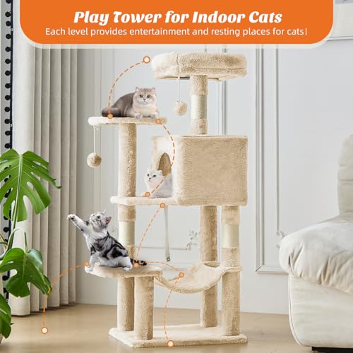 44 Inch Small Cat Tree Tower for Indoor Cats and Kittens (Beige / 44IN)