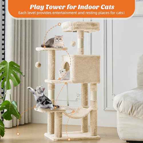 44 Inch Cat Tree Tower for Indoor Cats and Kittens (Beige / 44 IN)