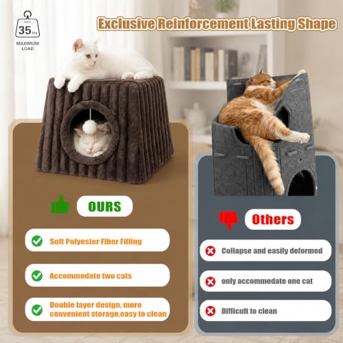 Cat Cave House 18.5"" x15.4 x15.4 XL with Fluffy Balls (Coffee / XL)