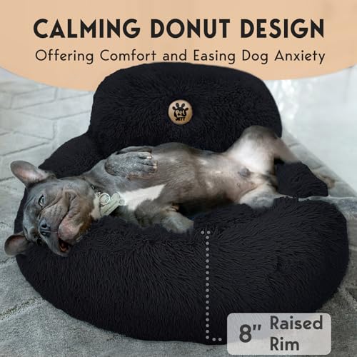 PetJett Calming Dog Bed for Small Dogs (Black / Small - 23”L x 23”W x 8”Th)