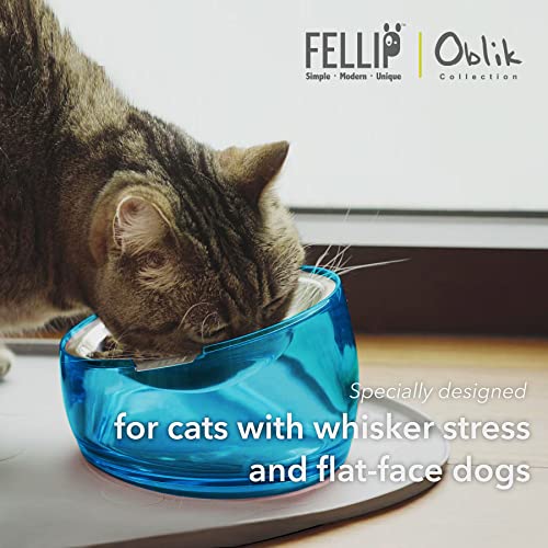 Pet Oblik Whisker Fatigue Cat Food Bowl Raised Stainless Steel Shallow Dish (Sapphire / 0.5 Cups Shallow Dish)