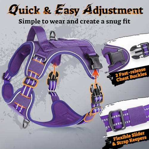 Tactical Dog Harness Medium Sized (M(chest:20.1"-33.9",neck:17.7"-22.3",back:7.5") / Purple)