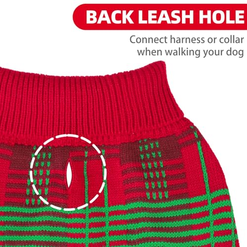 Dog Christmas Sweaters for Large Medium Small Dogs (S - Chest 16", Back 12" / Red&Green)