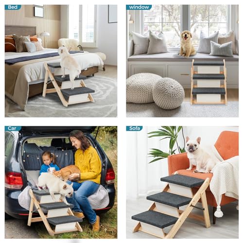 Wood Pet Stairs (3 Steps – For Sofas & Low Beds (18–26 in) / 24.8" L x 17.2" W x 19.5" H)
