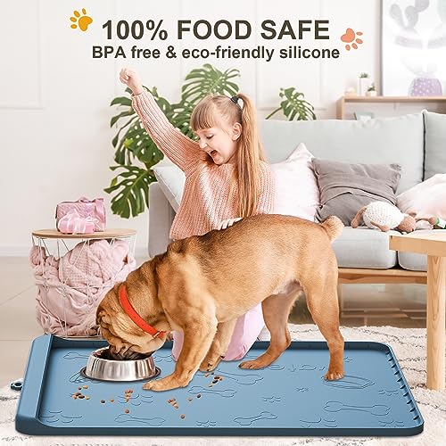 Dog Food Mat Silicone Dog Mat for Food and Water (Aqua blue / 36"L x 24"W)
