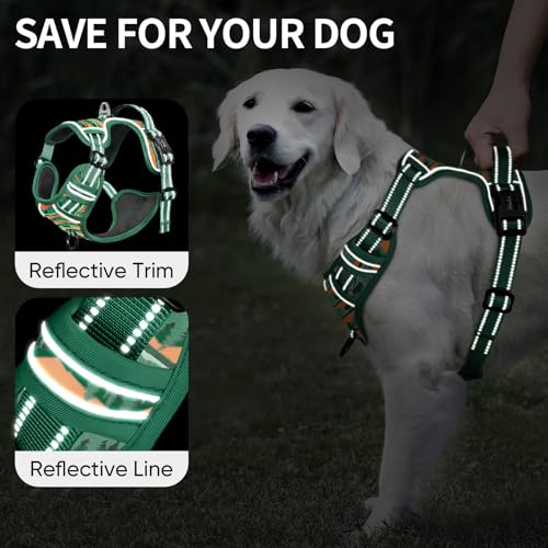 Dog Harness No Pull Adjustable Padded Reflective Harness for Small Medium Large Dogs with Handle for Walking Training (L / Wilderness)