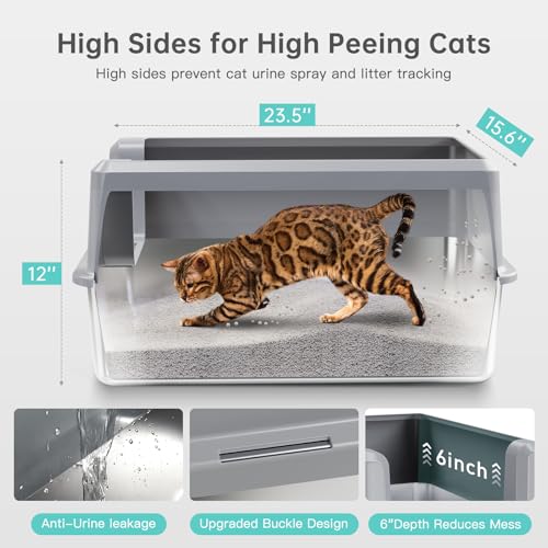 Enclosed Stainless Steel Cat Litter Box with Lid (SH-Light Gray)