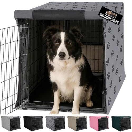 Dog Crate Covers (Gray Black Paw / 36" X 23" X 25")