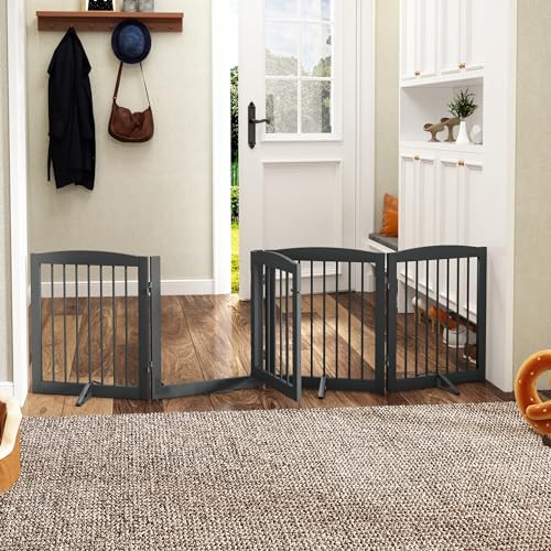Freestanding Dog Gate with Door (4 Panel 24" / Gray)