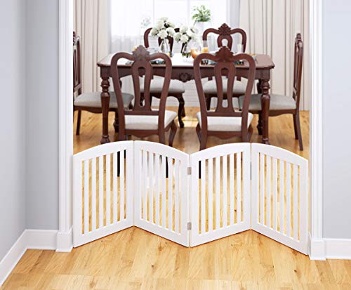 Wooden Freestanding Foldable Pet Gate for Dog (White / 24" Height-4 Panel)