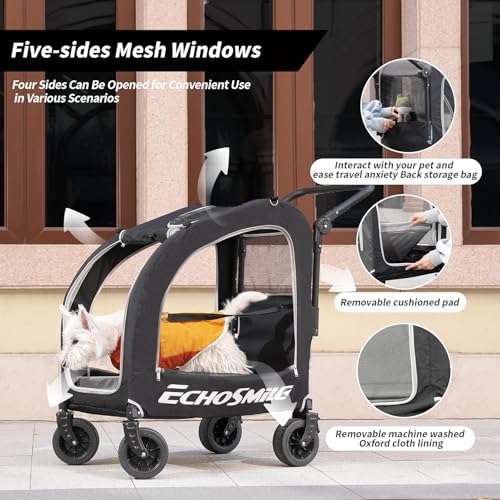 4 Wheel Pet Stroller for Dogs & Cats (Black)