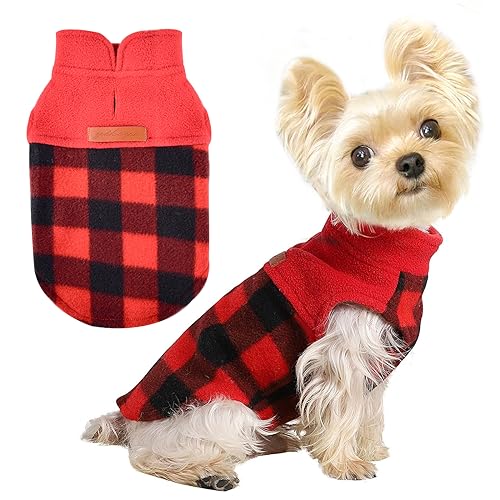 Dog Clothes for Small Dogs Boy Girl Fleece Dog Sweater Vest Puppy Sweatshirt Pullover XSmall Doggie Sweaters Stretchy Warm Chihuahua Teacup Clothes Outfits Costume Cat Sweaters (Red Plaid / Small (Chest 15in ))