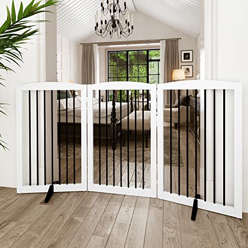 Freestanding Pet Gate for Dogs (32" Height-3 Panel / White & Black)