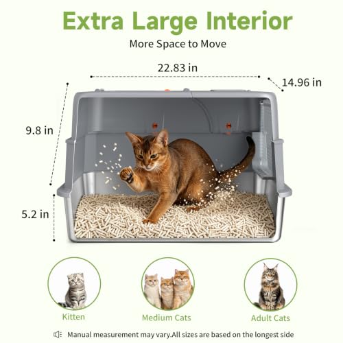 Enclosed Stainless Steel Litter Box (Grey)