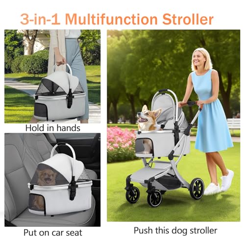 3 in 1 Pet Stroller for Small (Khaki)