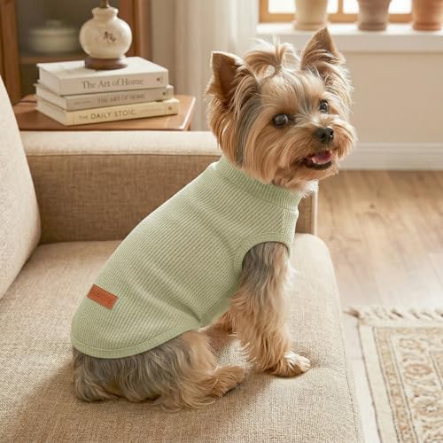 3Pack Dog Shirts Lightweight Waffle Dog Shirt for Small DogsSleeveless Dog Shirt for Small Medium Boy Girl Dogs Cozy & Breathable Pet Vest (S(Back: 11.8", Chest: 15.7", 5.5-8.8lbs) / Striped+Light Green+Bean Green)