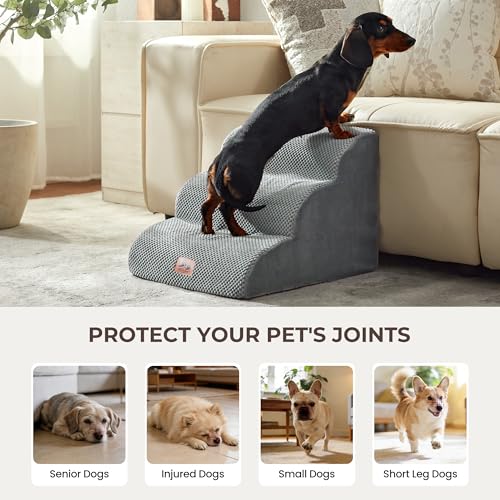 Dog Stairs for Small Dogs 13.5” H (Grey / 18"D x 15"W x 13.5"H)