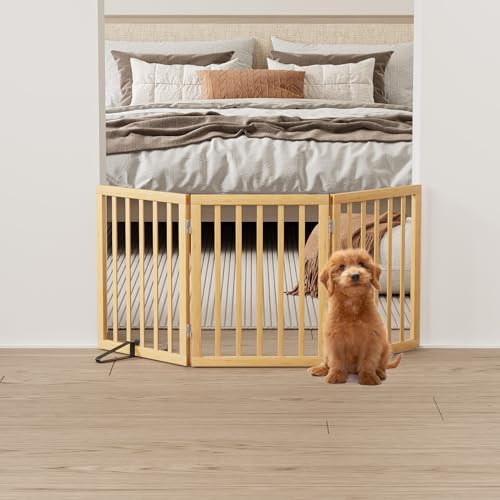 Dog Gates for Doorways Stairs (Bamboo Dog Gate Natural / 3 Panel - 55 inches Wide)