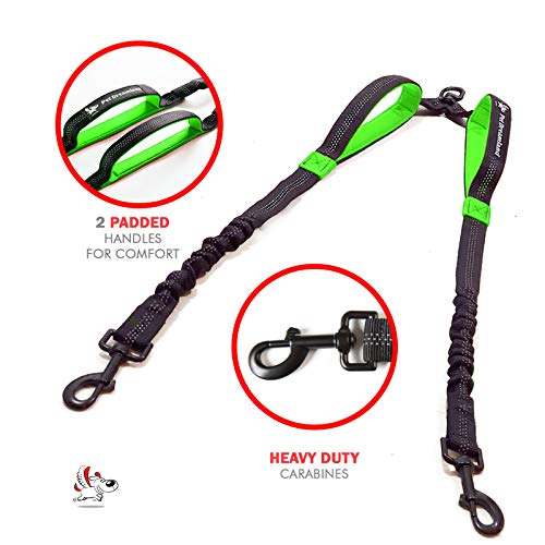 Exquisite Double Dog Coupler No Tangle Swivel for Two Medium Dogs. Premium Quality Attachment for Easy Dog Walking. You Will Absolutely Love This Amazing Gear (Black & Green)