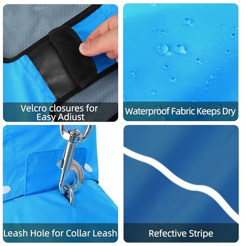Dog Raincoat Adjustable Waterproof Pet Rain Jacket (Blue / Large)