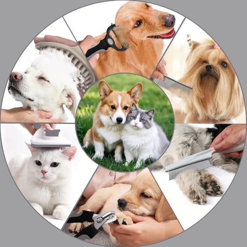 7PCS Dog Grooming Brush Kit for Shedding and Matted Fur (Grey)