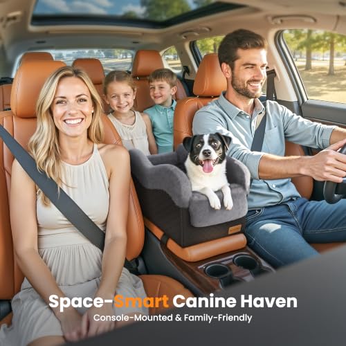 Center Console Dog Car Seat for Small Dogs Under 11lbs (Black/Dark Gery / Small)