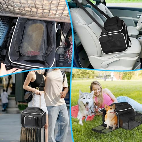 Top and Side Expandable Small Pet Carrier Airline Approved (Black / 18.0"L x 11.0"W x 11.0"H)