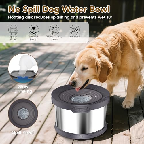 8L Dog Water Bowl No Spill Stainless Steel for Slow Drinking Gray (8L / Grey)