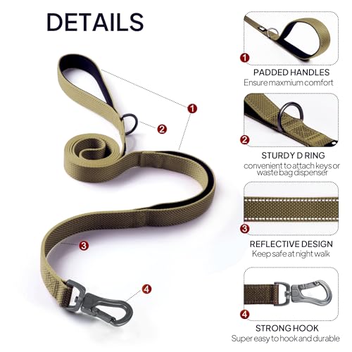 5FT 1IN Heavy Duty Dog Leash for Large Dogs with 2 Padded Handles (Brown / 1 in x 5 ft)