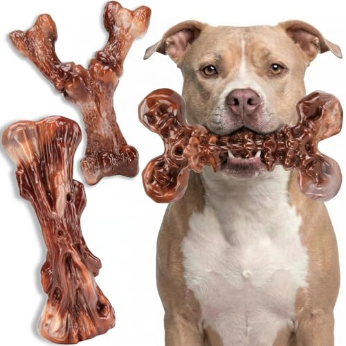 3 Pack Indestructible Dog Chew Toys for Aggressive Chewers (3PC-Bacon-Brown)