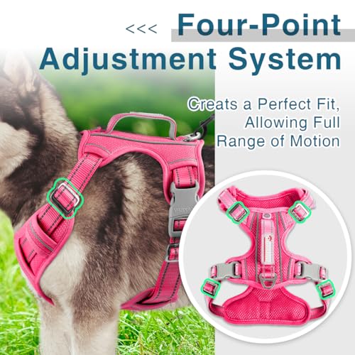 Dog Harness No Pull with ID Tag Pocket (Large(Chest:24.5-32.5") / Pink)