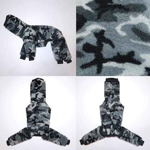 D Doggy Star Italian Greyhound Sweater Turtleneck Outfit Camo Warm Fleece Onesie Clothes Whippet for Dog Coat (L / Flc Grey Camo)