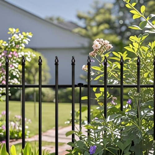 36" H x 28" W Metal Garden Fence with Gate (Black / 36″ H x 11.6 ft (4 Panels + 1 Gate))