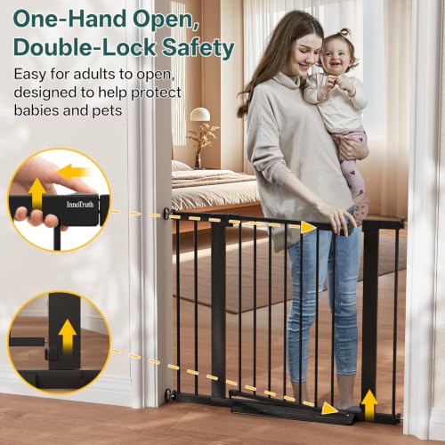 27 36.6 in Wide Baby Gate for Stairs and Doorways (Black / 27-36.6"W x 28"H)