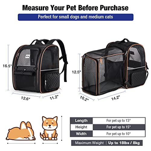Large Cat Backpack Carrier Expandable Pet Carrier Backpack for Small Dogs Medium Cats Fit Up to 18 Lbs (Black)