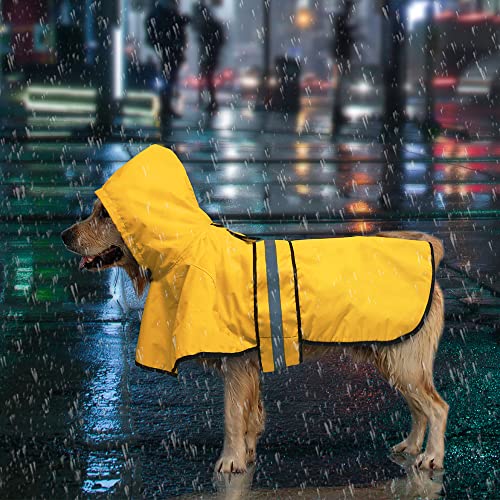 Dog Raincoat Hooded Reflective Dog Rain Jacket Adjustable Pet Poncho for Dog Walking at Rainy Days (Yellow / Large)
