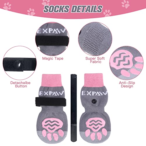 6PCS Anti Slip Dog Socks to Prevent Licking Paws (Small (6 Count) / Pink and Grey)
