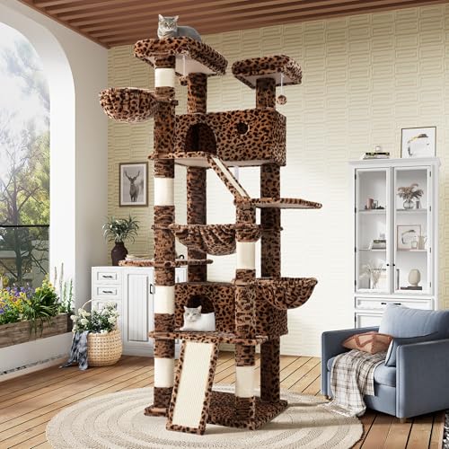 81in Multi Level Tall Cat Tree Tower for Indoor Kitties (Leopard Print)