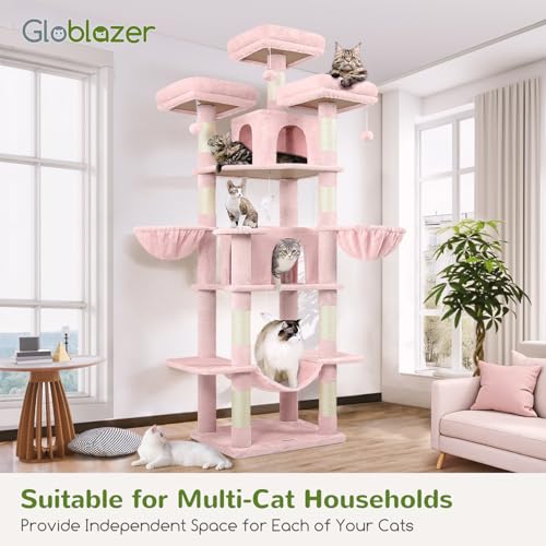 Big XXL Cat Tower for Indoor Multiple Cats (Pink / 80inch)