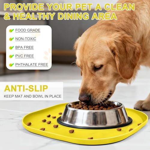 Waterproof Silicone Pet Food Mat with Raised Edge for Dog & Cat (Light Yellow / 12"L x 12"W)